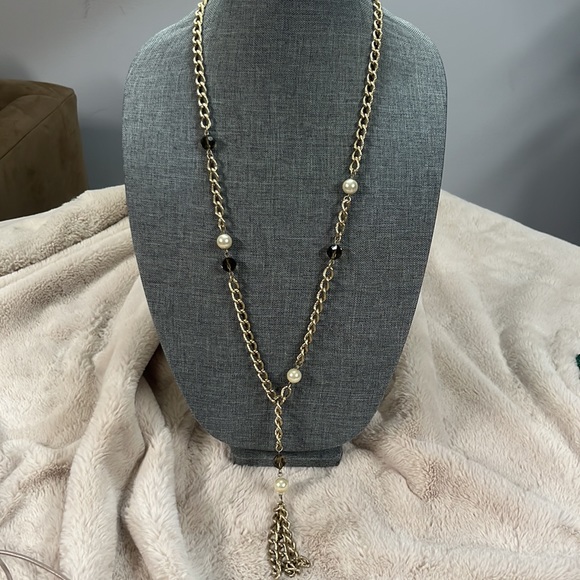 Lia Sophia Gold Tone with Pearl & Topaz Statement Necklace - Picture 2 of 3